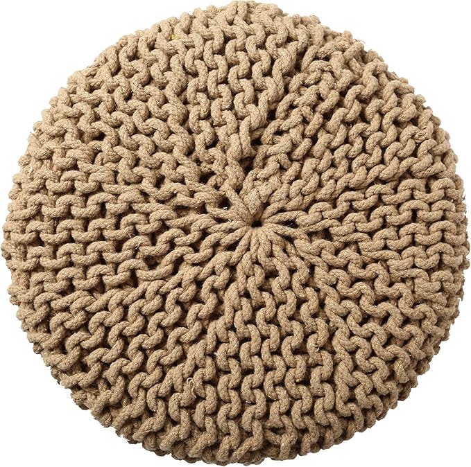 REDEARTH Pouf Ottoman - Cylindrical Knitted Poof - Cord Boho Pouffe - Cotton Round Foot Stool Puff for Home Decor - Living Room - Nursery - Bedroom - Patio - Lounge (16" x 16" x 16") - Beige