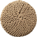 REDEARTH Pouf Ottoman - Cylindrical Knitted Poof - Cord Boho Pouffe - Cotton Round Foot Stool Puff for Home Decor - Living Room - Nursery - Bedroom - Patio - Lounge (16" x 16" x 16") - Beige