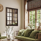 Wall Mirror with Window Design, 36"x24" Rustic Farmhouse Wood Mirror for Wall Decor, Decorative Vintage Mirror for Living Room, Bedroom, Entryway