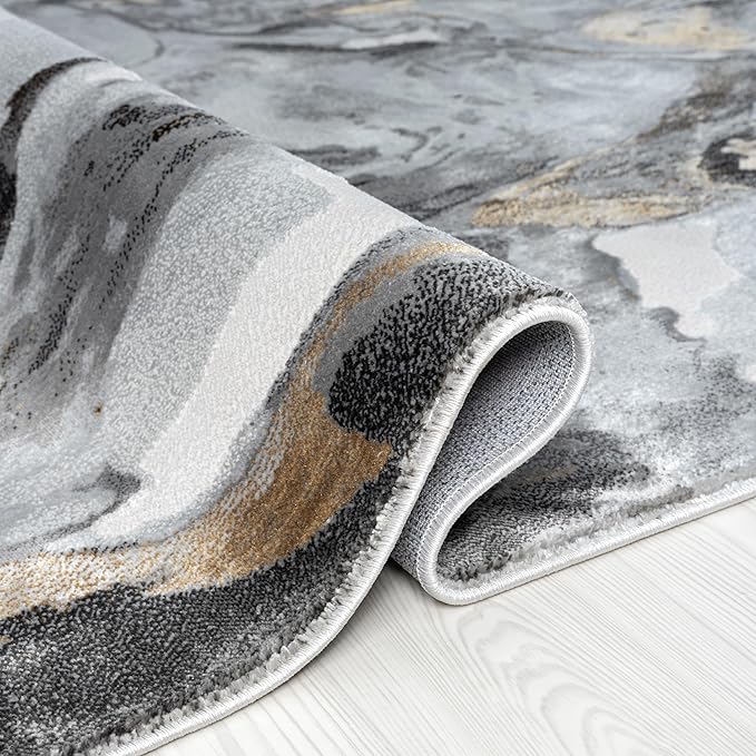 Abani Regal Collection Area Rug - Abstract Dark Grey Cracked Stone Design - 6' x 9' - Washable - for Living Room, Bedroom & Office