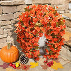 Bougainvillea Artificial Flowers Plants for Outdoors Outside Fall Autumn Decor, 2 pcs Faux Silk Long Trailing Vines UV Resistant Look Real Orange Fake Flowers for Front Door Porch Planter Urn Patio
