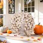 Ivydale 2 PCS Artificial Fall Hanging Flowers Fake Petunias Outdoor, Silk Faux Morning Glory Flowers with Eucalyptus Leaves,UV Resistant Realistic Mums Plants Vines for Home Garden Decor (White)