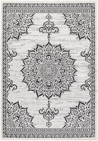 CAMILSON Outdoor Rug, 8x10 Medallion White Black Modern Area Rugs for Indoor and Outdoor Patios, Kitchen and Hallway Mats, Washable Porch Deck Outside Carpet (Medallion White, 8 x 10)