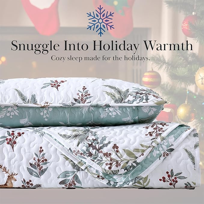 Southshore Fine Living, Inc. Happy Holidays Christmas Soft Bedding Set 3-Piece Oversized Quilt Set with Quilted Shams, King/California King