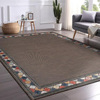 Beverly Rug Outdoor Rug 8x10 Modern Bordered Area Rugs for Indoor and Outdoor Patio Easy to Clean Non Shedding Living Room Porch Garden Washable Outside Carpet (8 x 10 Brown)