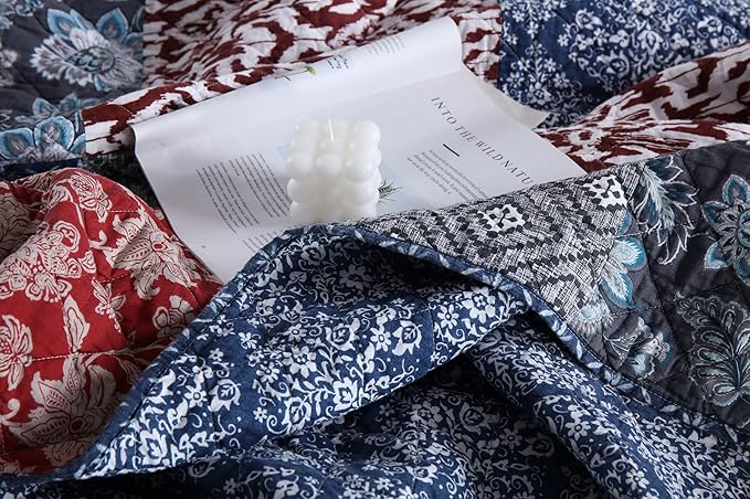 Yvooxny Quilts Queen Size 3-Piece Quilt Set Real Patchwork Bedspread Coverlet Set Quilted Bedding Set with Pillowcases for All Seasons, Farmhouse Bohemian Style