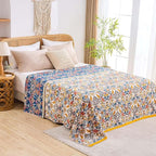 Boho Blanket Throw Quilt, 100% Cotton Soft Light Weight Throw Blankets for Summer, 50"x60" Farmhouse Flower Decorative Blankets, All Season Rustic Reversible Bohemian Throw Quilt