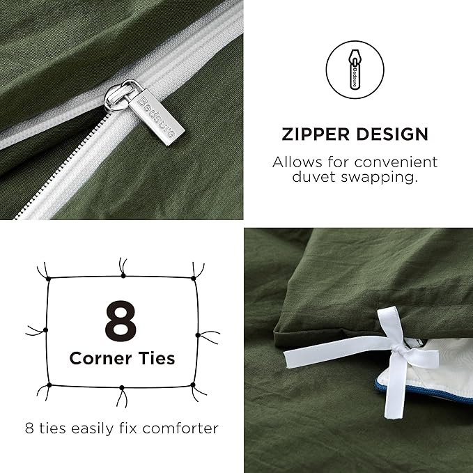 Bedsure California King Size Duvet Cover with Fitted Sheet - 4 Pieces Prewashed Cotton-Like Extra Soft Bedding Set, Includes 1 Duvet Cover 104x98 Inches, 2 Pillow Shams, 1 Fitted Sheet, Olive Green