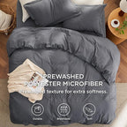 Bedsure Duvet Cover Queen Size with Fitted Sheet - 4 Pieces Prewashed Cotton-Like Extra Soft Bedding Set, Includes 1 Duvet Cover 90x90 Inches, 2 Pillow Shams, 1 Fitted Sheet, Dark Grey