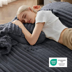 Bedsure Fluffy Duvet Cover Set - Ultra Soft Plush Shaggy Comforter Cover Twin Size, Warm Flannel Fleece Bed Sets for Winter, 2 Pieces (Striped Pattern, Dark Grey)