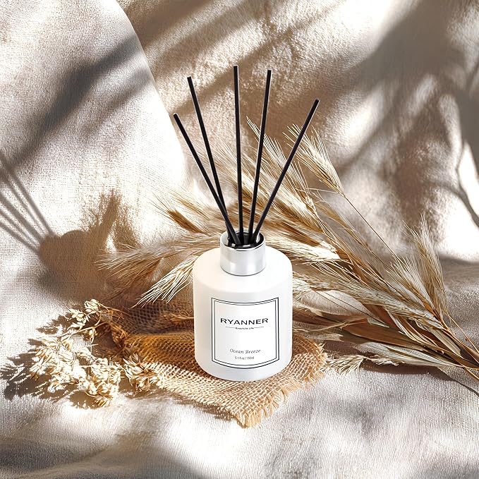 Reed Diffuser Set,5.1oz Ocean Breeze Scent Diffuser with Sticks Home Fragrance Reed Diffuser with Essential Oil for Bathroom Shelf Decor&Air Freshener,Home Bathroom Office Decor & Gifts