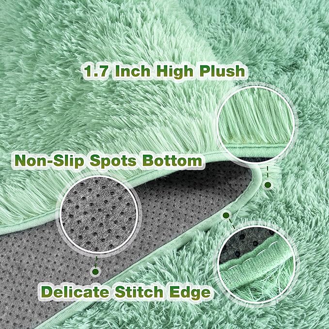 9x12 Large Area Rugs for Living Room, Ultra Fluffy Plush Rug for Living Room Bedroom, Thick Fluffy Carpet for Girls Boys Kids Room, Non Slip Dorm Rug for Home Decor Aesthetic, Sage Green