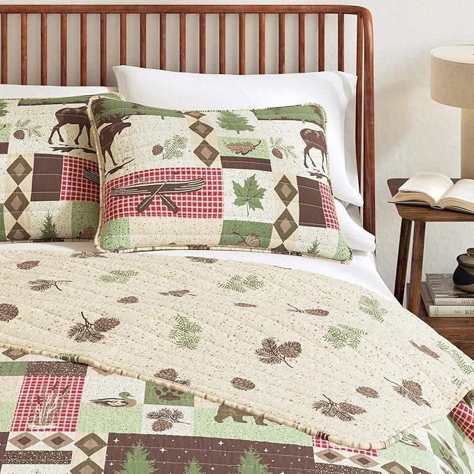 Great Bay Home 2-Piece Reversible Rustic Lodge Bedspread Twin Size Quilt with 1 Sham. All-Season Quilt Set. Wilder Collection (Twin/Twin XL)