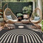 GENIMO Outdoor Rug 8' x 10' Waterproof for Patio Clearance, Reversible Lightweight Plastic Straw Camping Carpet, Large Area Rugs Mats for Rv, Backyard, Deck, Porch, Picnic, Balcony, Mix-Black & Beige