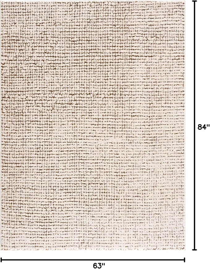 BoutiqueRugs Keita Contemporary Mosaic Area Rug - High Pile Fluffy Soft Shag Carpet for Living Room, Bedroom - Cream, Brown - 5'3" x 7' (5x7)
