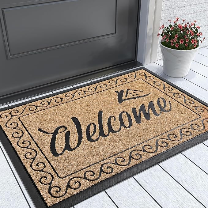 Yimobra Welcome Mat Outdoor Indoor, Waterproof Heavy Duty Front Door Mat Outside Entrance, Extra Sturdy Non-Slip Doormat, Low Profile, Dirt Trapping, 36x24 Inches, Yellow