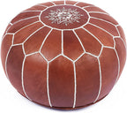 Marrakesh Gallery Genuine Leather Round Pouf Unstuffed - Moroccan Ottoman Footstool, Footrest Cover - Boho Decor - Bohemian Living Room, Bedroom, Kids Room, Gift & Wedding