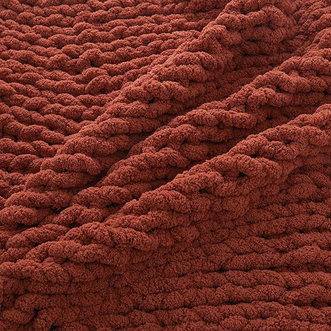 WESHIONGOO Chunky Knit Blanket Throw　40"*40“ Knitted Throw Blankets for Couch Bed Fluffy Soft Blanket with Jumbo Chenille Yarn Thick 100% Handmade(Ｒｕｓｔ)