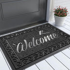 Yimobra Welcome Mat, Heavy Duty Durable Door Mats for Home Entrance Outdoor Indoor, Front Doormat for Outside Patio Floor Entry Porch Garage Office, Waterproof, Low Profile, 29.5 x 17, Black
