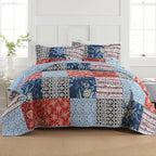 Secgo California King Comforter Set for Bed - 100% Cotton Quilts Cal King Size, Black Bedspreads (120 * 110 Inch) with 2 Pillow Shams, Patchwork Reversible Lightweight Bedding