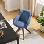 Art Leon Desk Chair - Mid Century Modern Office Chair No Wheels, Swivel Accent Chair with Oak Wood Legs, Fabric Upholstered Arm Chair, Blue
