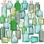 Yaomiao 30 Pcs Vases Bulk Colored Flower Glass Vases Bud Vintage Colored Glass Bottles Colorful Rustic Embossed for Home Wedding Table Decorations Gifts(Green Series)