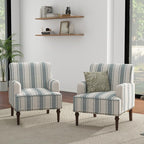 UIXE Stripe Accent Chairs Set of 2, Living Room Arm Chair Modern Nailhead Trim Club Armchair, Comfy Upholstered Sofa Lounge Seat Reading Seat Bedroom Side Seating for Home Office, Blue