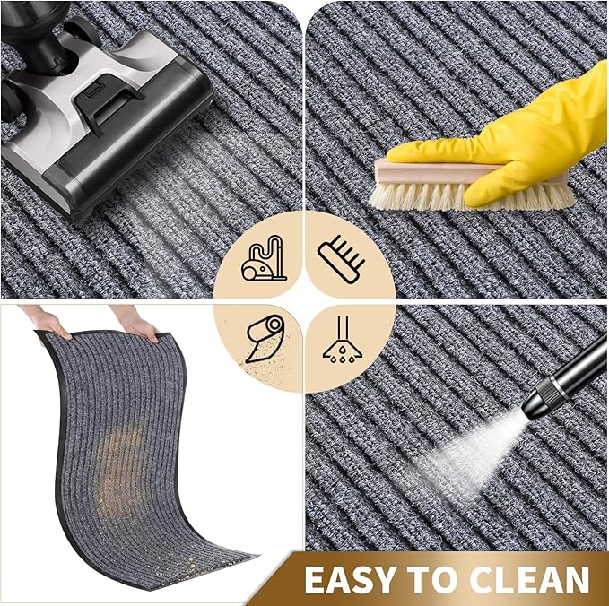 Yimobra Front Door Mat Outdoor Indoor Entrance, 100% Waterproof All-Season All Weather Doormat, Welcome Matt Outside Entry, Non Slip, Low Profile, Heavy Duty Patio Porch Floor Mat,29.5 x 17,Gray White