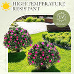 Yunlly Set of 2 Artificial Boxwood Topiary Ball Tree Fake Bushes Shrubs Outdoor Faux Plant with Ground Spike Flowers UV Resistance Greenery for Front Porch Garden Patio Indoor(Pink,18x10inch)