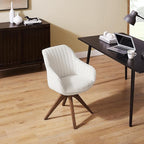 Art Leon Desk Chair No Wheels, Mid Century Modern Office Chair, Swivel Accent Chair with Oak Wood Legs, Fabric Upholstered Arm Chair, Ivory