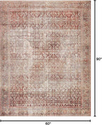 Loloi Layla Collection LAY-11 Cinnamon/Sage 5'-0" x 7'-6" .13" Thick Area Rug, Soft, Durable, Vintage Inspired, Distressed, Low Pile, Non-Shedding, Easy Clean, Printed, Living Room Rug