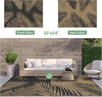 GENIMO Outdoor Rug 10' x 14' Waterproof for Patios Clearance, Reversible Outdoor Plastic Straw Camping Rug Carpet, Large Area Rugs Mats for RV, Camper, Deck, Balcony, Porch, Beach, Picnic, Black&Brown