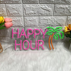 HDJSIGN Happy Hour Neon Signs Coconut Palm Tree Pink Neon Bar Light Sign for Wall Decor Home Bar Club Coffee Pub Hotel Decor USB Operated Led Sign Game Room Bedroom Home Decor Birthday Wedding Sign