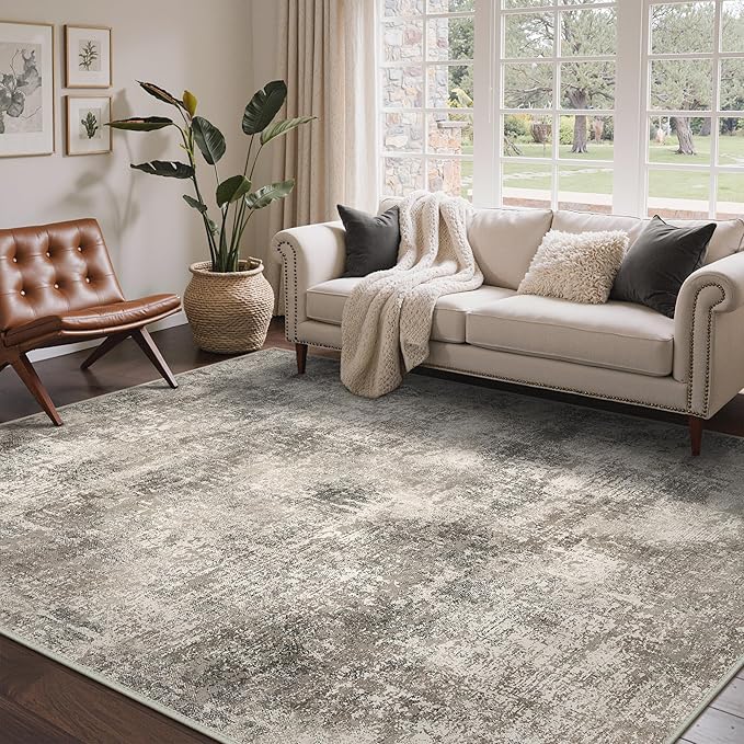 Area Rugs 6x9 for Living Room Bedroom, Modern Abstract Machine Washable Rug, Large Soft Low Pile Floor Carpet with Non Slip Backing for Dining Room, Grey