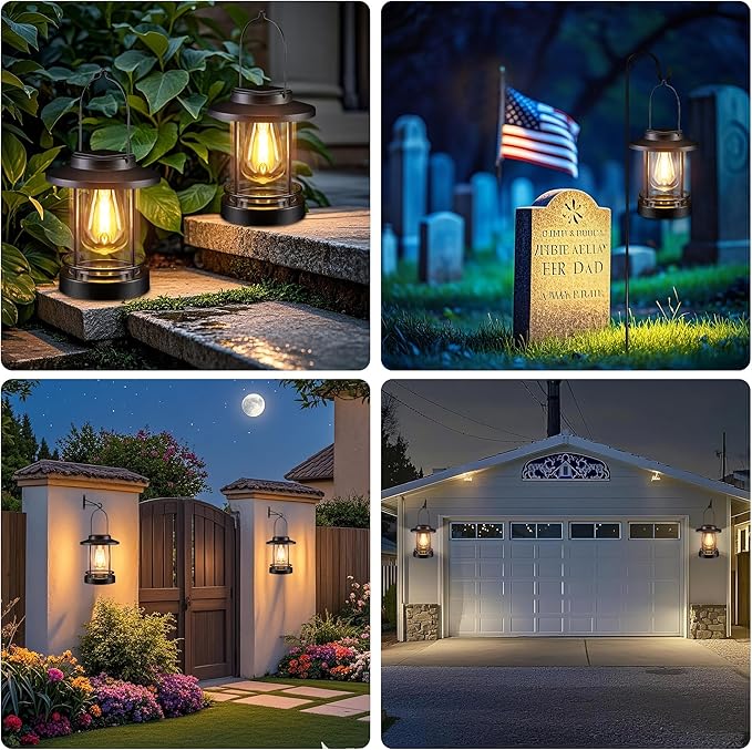 Hanging Solar Lanterns Outdoor Waterproof – 2 Pack Decorative Solar Lights for Outside, Patio, Porch, Yard, Balcony, Table – Hanging Outdoor Lantern Garden Gifts for Women,Mom