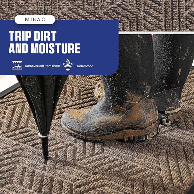 Mibao Front Door Mat Outside Entrance, Durable Outdoor Indoor Mat, Low Profile Heavy Duty Doormat, Non-Slip, Traps Dirt and Moisture, Easy Clean Patio Porch Entryway Mat, 24" x 36", Brown