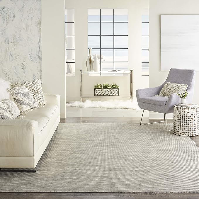 Nourison Positano Indoor/Outdoor Light Grey 10' x 14' Area Rug, Easy Cleaning, Non Shedding, Bed Room, Living Room, Dining Room, Backyard, Deck, Patio (10x14)