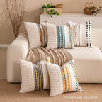 Boho Chenille Tufted Couch Throw Pillow Covers 18x18 Inch Set of 2 Farmhouse Striped Decorative Pillow Covers Accent Neutral Pillowcase Black Cushion Cover for Living Room Sofa Bed