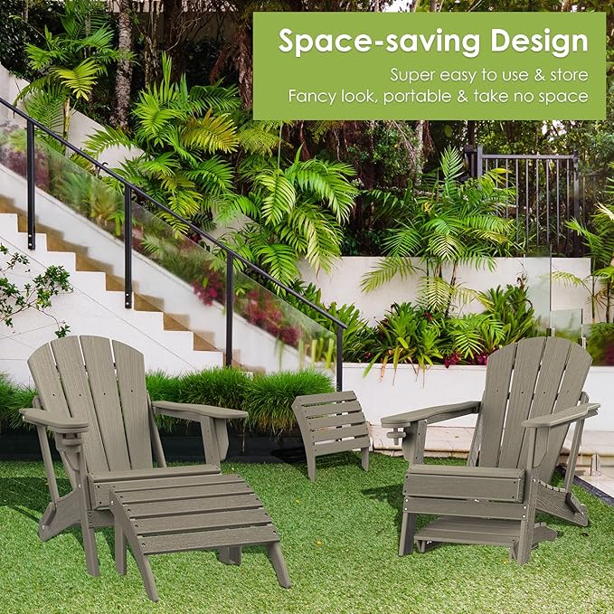 GREENVINES Adirondack-Ottoman | Wood Grain | Set of 2 | HDPE Plastic | Outdoor Footrest | All Weather | Foot Rest | Foot Stool | Desert Brown | for Adirondack Chair