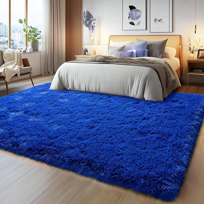 Large 8x10 Area Rugs for Living Room, Bright Blue Soft Shag Rug for Bedroom, Non-Slip Ultra Fluffy Rug, Modern Plush Carpet for Girls Boys Kids Room Dorm, Fuzzy Rug for Home Decor Aesthetic
