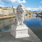 Design Toscano Lion of Florence Sentinel Statue (13 Inches Wide, 21 Inches Deep, 28 Inches High) and Classic Statuary Garden Plinth Base Riser, Large (15 Inches Wide,14 Inches Deep,15 Inches High)