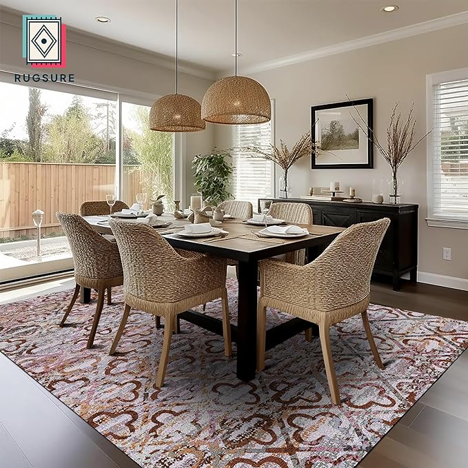 RUGSURE Washable Area Rugs, 9' x 12' - 1/6 Thick - Stain & Water Resistant Non-Slip - Perfect Resistant Rug for Living Room, Bedroom, Nursery, Pet & Child Friendly, Vibrant Colors Rugs, Purple