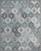 Lahome Moroccan Trellis Washable Rugs 9x12, Soft 9x12 Area Rug for Living Room Bedroom, Ultra-Thin Non-Slip Non Shedding Distressed Throw Large Carpet for Dining Room Office, Blue