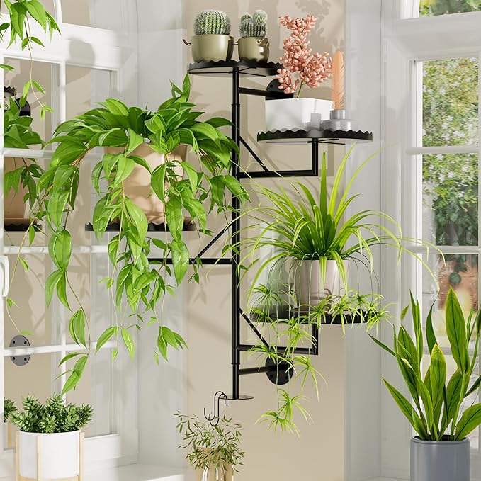 Rotating Wall Plant Shelves Versatile Window Plant Shelf for Indoor Plants Bathroom Living Room Use Wall Planter with Durable Metal Material 4 Pots