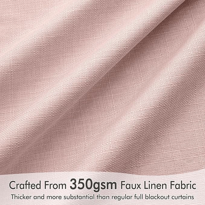 MIULEE 100% Blackout Curtains 120 Inch Long 2 Panels for Bedroom, Thick Luxury Faux Linen Black Out Curtain Room Darkening Back Tab Pleat Window Textured Drapes with Hooks for Living Room, Baby Pink