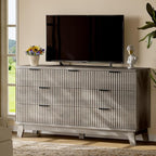 Fluted Dresser with 7 Drawers, 58" Wide Modern Chest of Drawers with Metal Handle, Wooden Dresser TV Stand, Wood Closet Clothes Storage Organizer for Bedroom, Living Room, Hallway, Light Grey