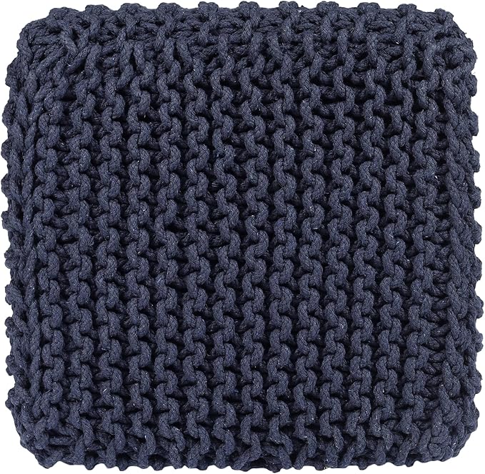 REDEARTH · Cube Low Pouf Foot Stool Ottoman - Hand Knitted Poof - Cord Boho Pouffe - Home Décor - Stuffed Footrest for Living Room - Nursery - Bedroom - Patio (16" x 16" x 8") - Navy Blue