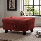 Ottoman Rectangular Storage Ottoman Bench, Flannel Footrest Stool Footstool with Lid for Living Room, Bedroom, Entryway, Red, 28.5"x19"x17.5"