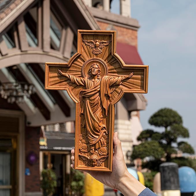 BGCOPPER Jesus Crucifix Wall Cross Handmade Wooden Cross for Wall Decor for Home Room Christmas Gift