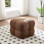 Zesthouse Square Pouf Ottoman Footstool, Modern Ottoman Coffee Table for Living Room, Poofy Boucle Stool Foot Rest, Upholstered Tufted Stool for Couch, Cube Makeup Vanity Chair Backless, Brown Reddish